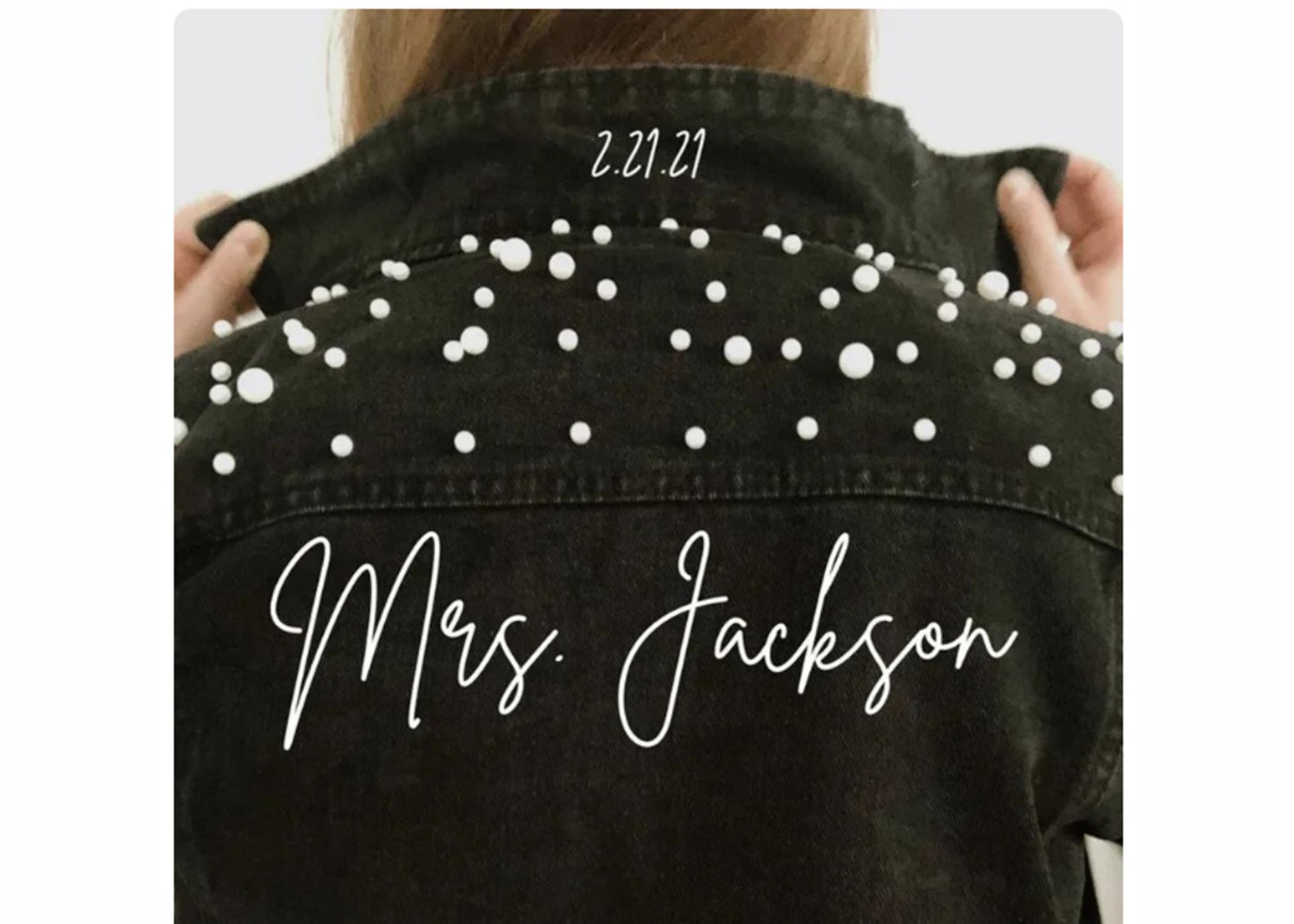 BRIDE Rhinestone Custom Bridal Denim Jacket - Personalized Wedding Coat with Pearl Detailing, Future Mrs Name