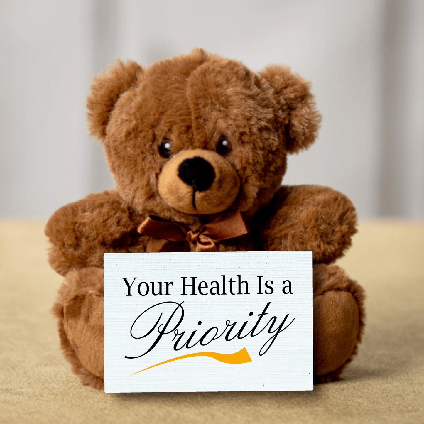 Teddy Bear with Canvas Message Card: Your Health is a Priority - Valentine's Day, Express Your Love, Unique Gift