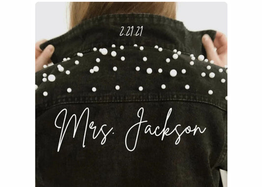 BRIDE Rhinestone Custom Bridal Denim Jacket - Personalized Wedding Coat with Pearl Detailing, Future Mrs Name