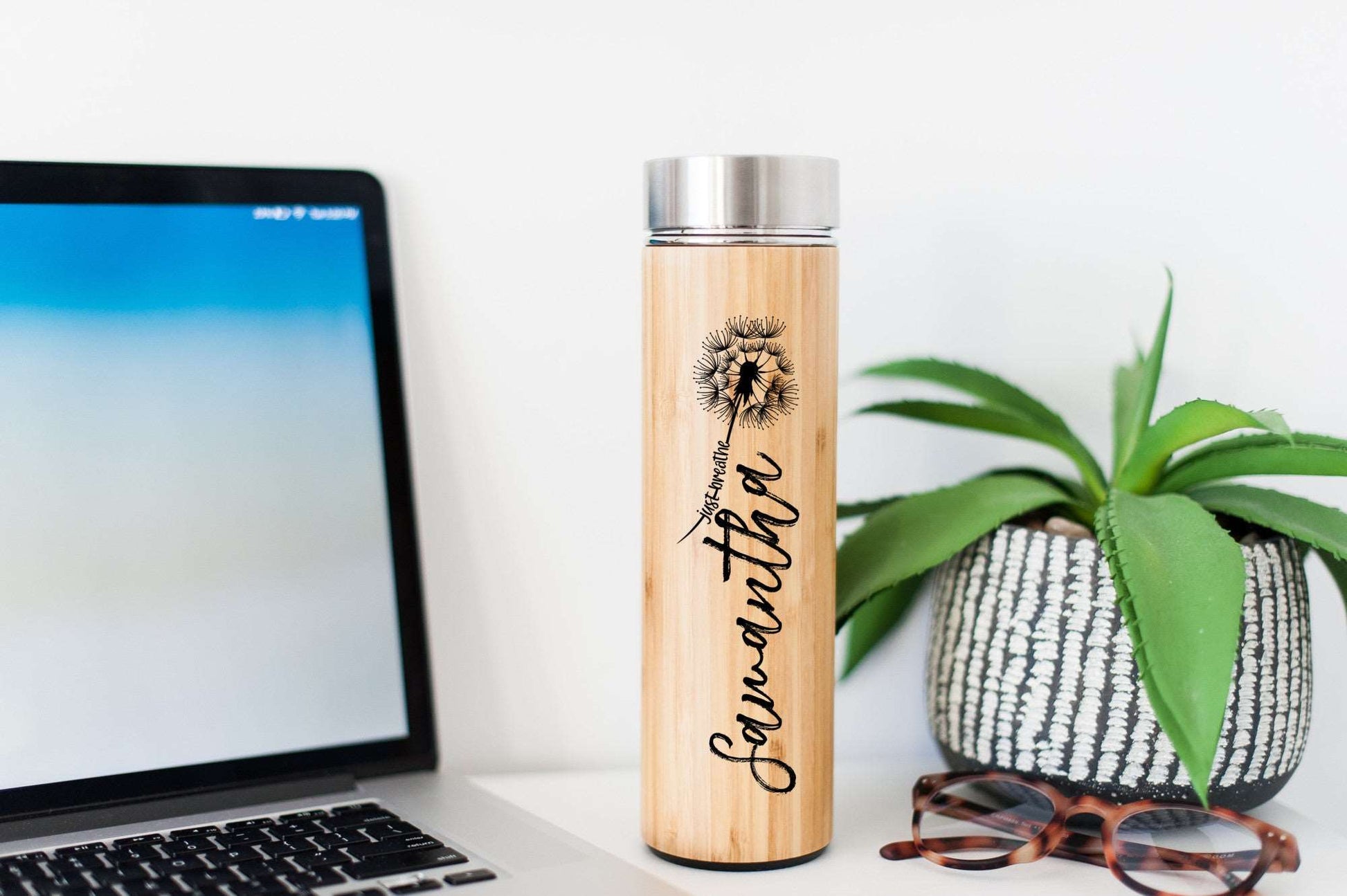 Name Flower Eco-Friendly Bamboo Water Bottle | Hot Beverage Tumbler